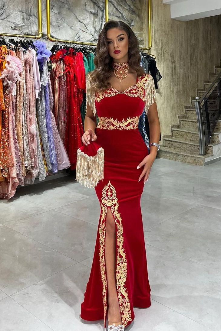 Vestido de fiesta sexy de sirena rubí sin mangas con escote corazón y abertura