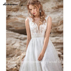 Vestido de novia de encaje blanco marfil con lentejuelas brillantes y sexy de NumberSea