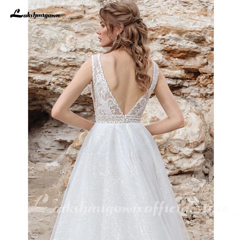 Vestido de novia de encaje blanco marfil con lentejuelas brillantes y sexy de NumberSea