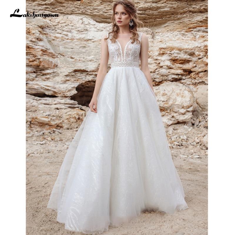 Vestido de novia de encaje blanco marfil con lentejuelas brillantes y sexy de NumberSea
