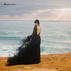 Vestido de novia negro gótico sexy de NumberSea con mangas largas para playa