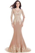 Vestidos de fiesta de sirena con mangas largas y apliques de encaje sexy