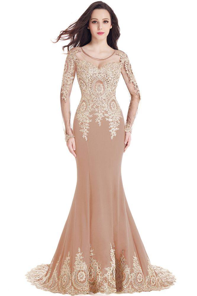 Vestidos de fiesta de sirena con mangas largas y apliques de encaje sexy