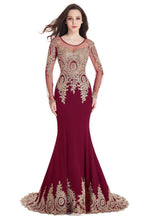 Vestidos de fiesta de sirena con mangas largas y apliques de encaje sexy
