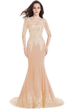 Vestidos de fiesta de sirena con mangas largas y apliques de encaje sexy