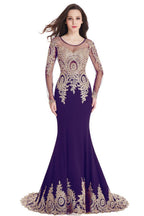 Vestidos de fiesta de sirena con mangas largas y apliques de encaje sexy