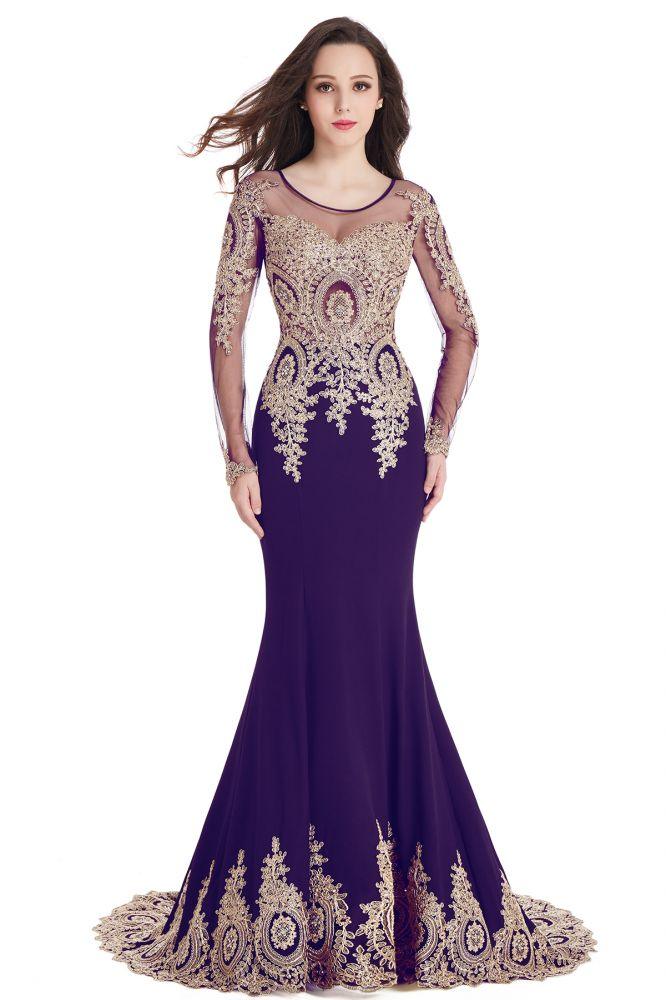 Vestidos de fiesta de sirena con mangas largas y apliques de encaje sexy