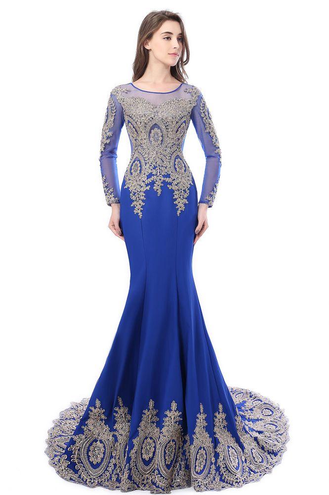 Vestidos de fiesta de sirena con mangas largas y apliques de encaje sexy