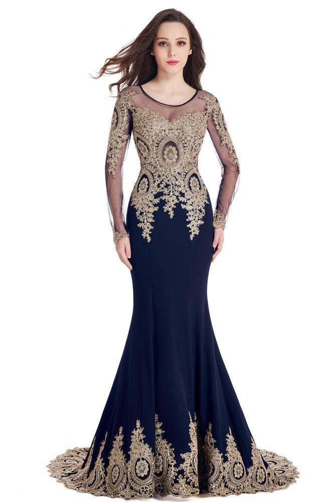 Vestidos de fiesta de sirena con mangas largas y apliques de encaje sexy