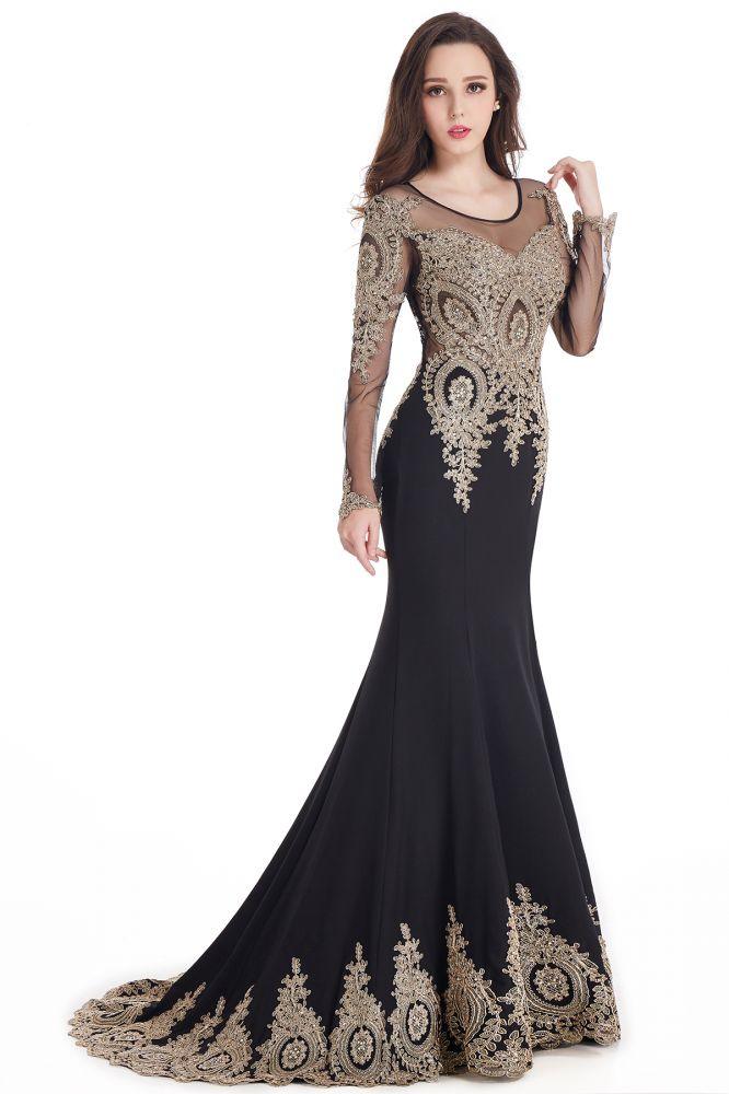 Vestidos de fiesta de sirena con mangas largas y apliques de encaje sexy