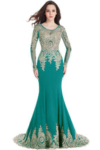 Vestidos de fiesta de sirena con mangas largas y apliques de encaje sexy