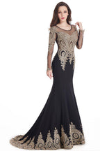 Vestidos de fiesta de sirena con mangas largas y apliques de encaje sexy