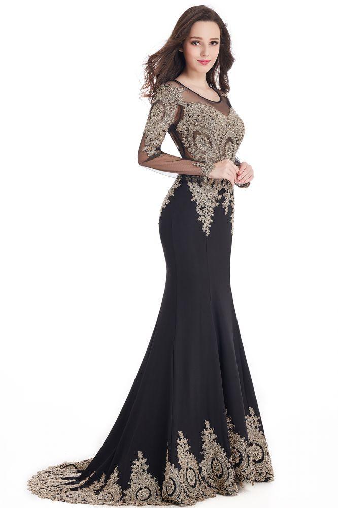 Vestidos de fiesta de sirena con mangas largas y apliques de encaje sexy