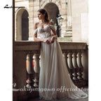 Vestido de novia de playa de tul con encaje sexy NumberSea, estilo bohemio, con hombros descubiertos
