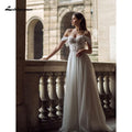 Vestido de novia de playa de tul con encaje sexy NumberSea, estilo bohemio, con hombros descubiertos