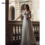 Vestido de novia de playa de tul con encaje sexy NumberSea, estilo bohemio, con hombros descubiertos