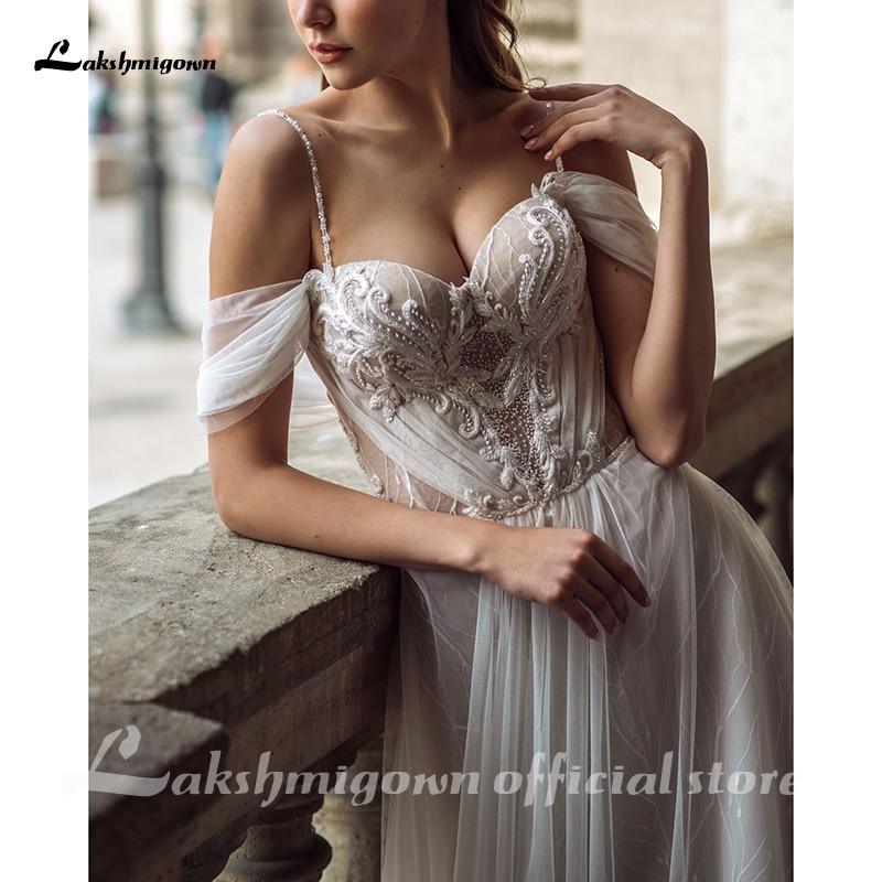 Vestido de novia de playa de tul con encaje sexy NumberSea, estilo bohemio, con hombros descubiertos