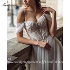 Vestido de novia de playa de tul con encaje sexy NumberSea, estilo bohemio, con hombros descubiertos