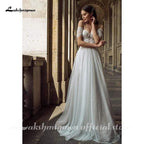 Vestido de novia de playa de tul con encaje sexy NumberSea, estilo bohemio, con hombros descubiertos