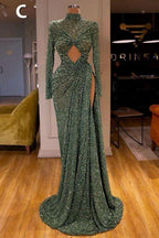 Vestido de fiesta largo y sexy con lentejuelas verde menta y corte sirena
