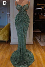 Vestido de fiesta largo y sexy con lentejuelas verde menta y corte sirena