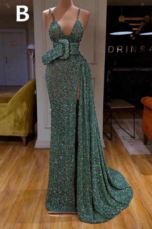 Vestido de fiesta largo y sexy con lentejuelas verde menta y corte sirena
