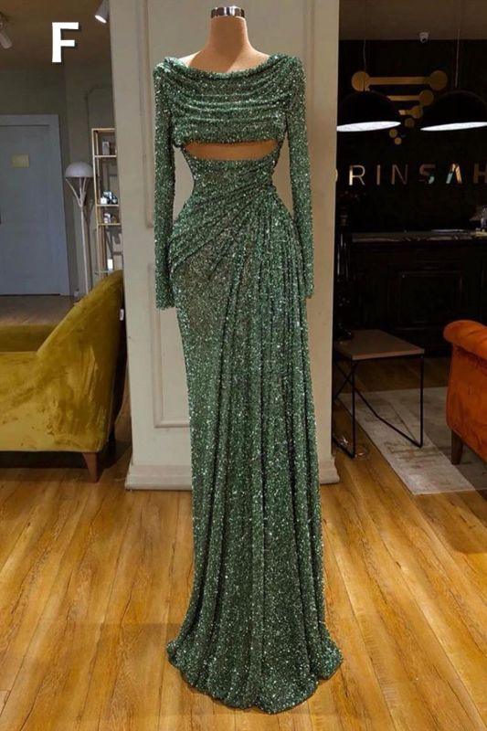 Vestido de fiesta largo y sexy con lentejuelas verde menta y corte sirena