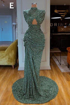 Vestido de fiesta largo y sexy con lentejuelas verde menta y corte sirena