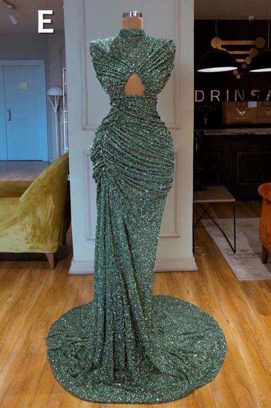 Vestido de fiesta largo y sexy con lentejuelas verde menta y corte sirena