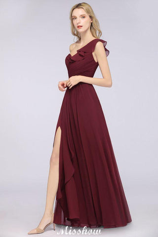 Sexy One-Shoulder Sweetheart Sleeveless Bridesmaid Dress Ruffles Beach Wedding Party Dress