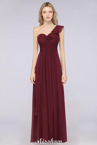 Sexy One-Shoulder Sweetheart Sleeveless Bridesmaid Dress Ruffles Beach Wedding Party Dress