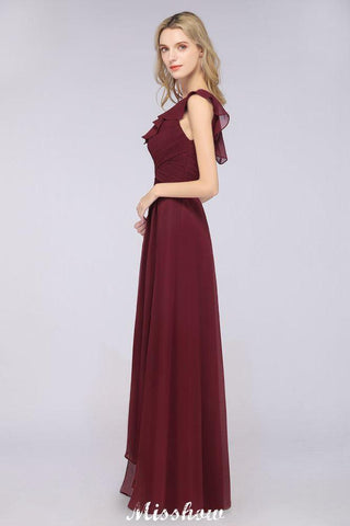 Sexy One-Shoulder Sweetheart Sleeveless Bridesmaid Dress Ruffles Beach Wedding Party Dress