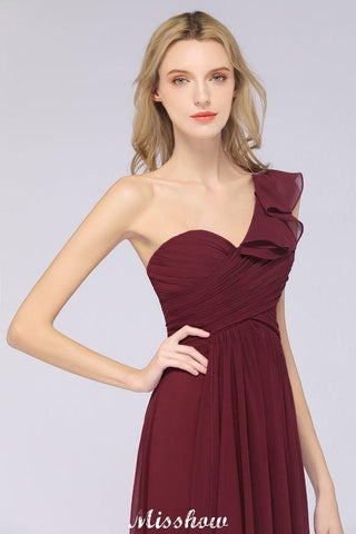 Sexy One-Shoulder Sweetheart Sleeveless Bridesmaid Dress Ruffles Beach Wedding Party Dress