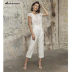 Vestidos de novia sexis con espalda abierta y mangas cortas de encaje de NumberSea