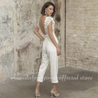 Vestidos de novia sexis con espalda abierta y mangas cortas de encaje de NumberSea