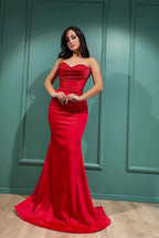 Sexy rotes ärmelloses Abendkleid mit Herzausschnitt und Pailletten im Meerjungfrau-Stil