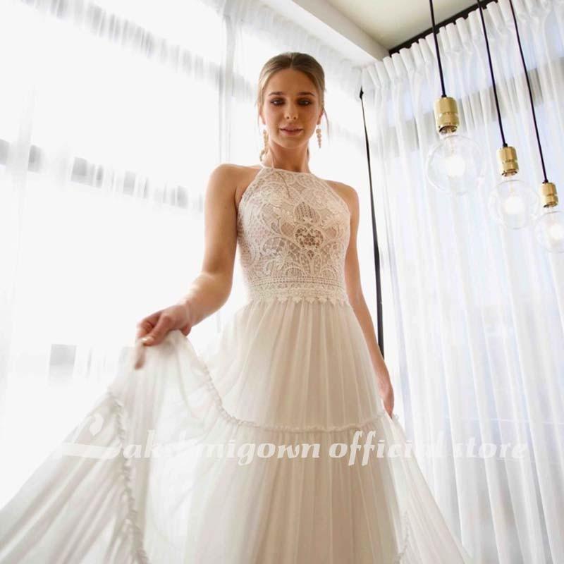 Vestidos de novia de playa sexis con encaje transparente y espalda descubierta de NumberSea