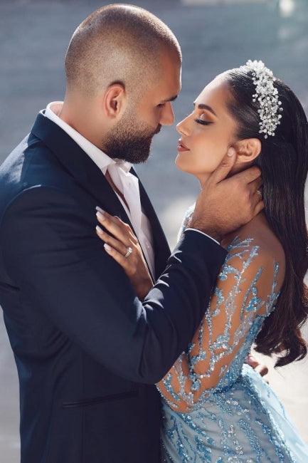 Vestidos de fiesta de sirena con mangas largas y brillantes, sexys y de noche con encaje