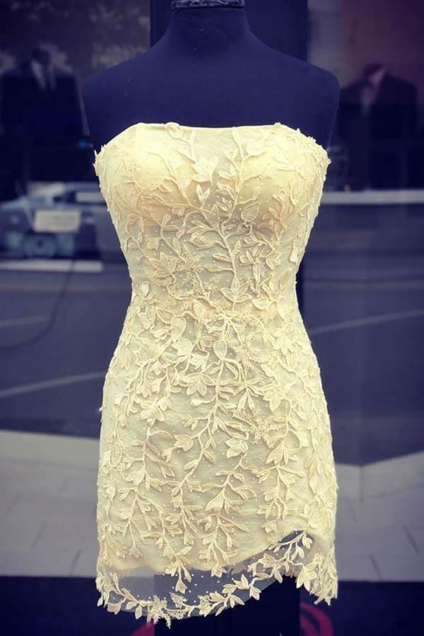 Vestido de fiesta corto de encaje rojo ajustado sin tirantes sexy
