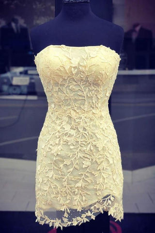 Sexy Strapless Tight Red Lace Short Prom Dress  Homecoming Dress