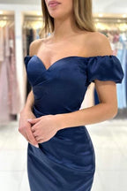 Sexy Schatz Flügelärmeln Spalte Satin Abendkleider Rüschen