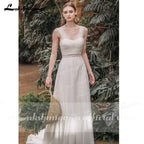 Vestidos de novia NumberSea con escote corazón, sin mangas, de encaje, de gasa y espalda descubierta