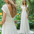 Vestidos de novia de playa de gasa con escote en V y encaje de NumberSea