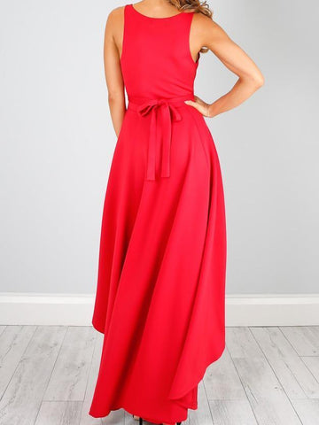 Sexy V Neck High Low Long Homecoming Dress with Sash