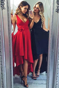 Vestido de fiesta sexy con escote en V, largo, alto y bajo, con faja