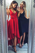Vestido de fiesta sexy con escote en V, largo, alto y bajo, con faja