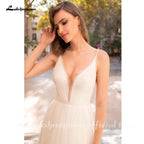 Vestidos de novia bohemios con escote en V, encaje y tul, sin espalda y sexys de NumberSea