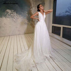 NumberSea - Vestidos de novia sexys con escote en V y tul brillante, con cuentas, espalda descubierta, hermosos vestidos largos de novia para mujer, vestidos de novia personalizados
