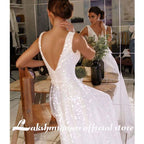 NumberSea - Vestidos de novia sexys con escote en V y tul brillante, con cuentas, espalda descubierta, hermosos vestidos largos de novia para mujer, vestidos de novia personalizados