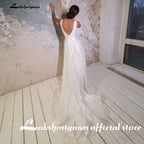 NumberSea - Vestidos de novia sexys con escote en V y tul brillante, con cuentas, espalda descubierta, hermosos vestidos largos de novia para mujer, vestidos de novia personalizados